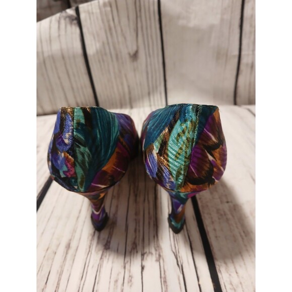 Vintage 90s J Renee Peacock Print Classic Multicolor Women's Pumps Size 7M - Picture 9 of 11